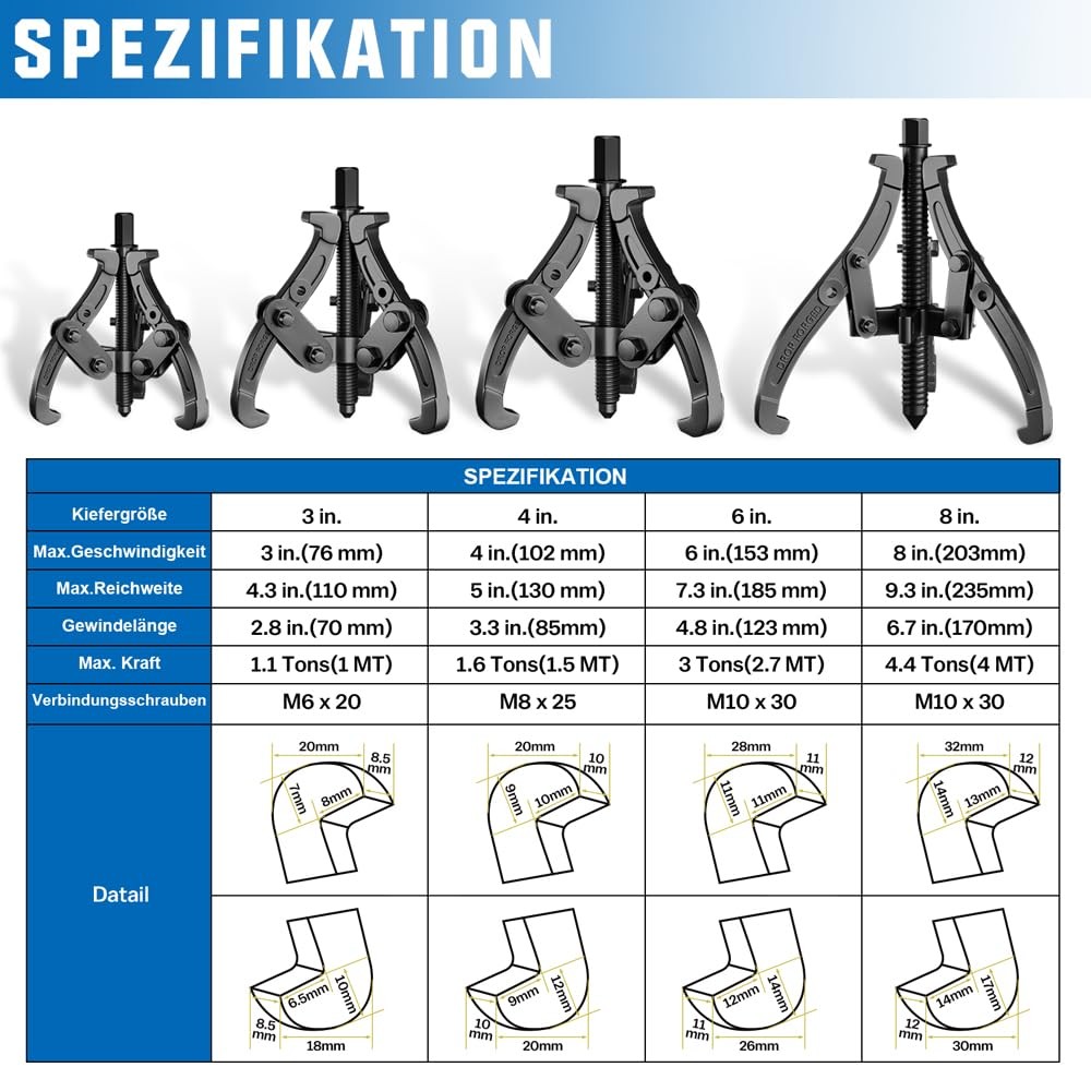 3pcs bearing puller 75/100/150mm with 3 arms for ball bearings, two or three bac…