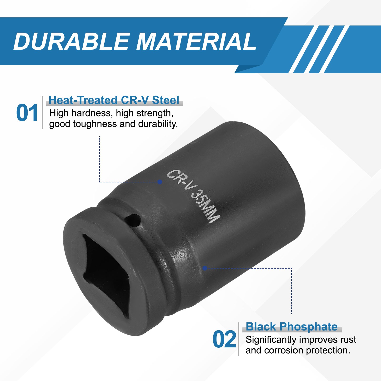 2pcs 1 Inch Drive 35mm 6 Point Impact Socket Chromium Vanadium Steel