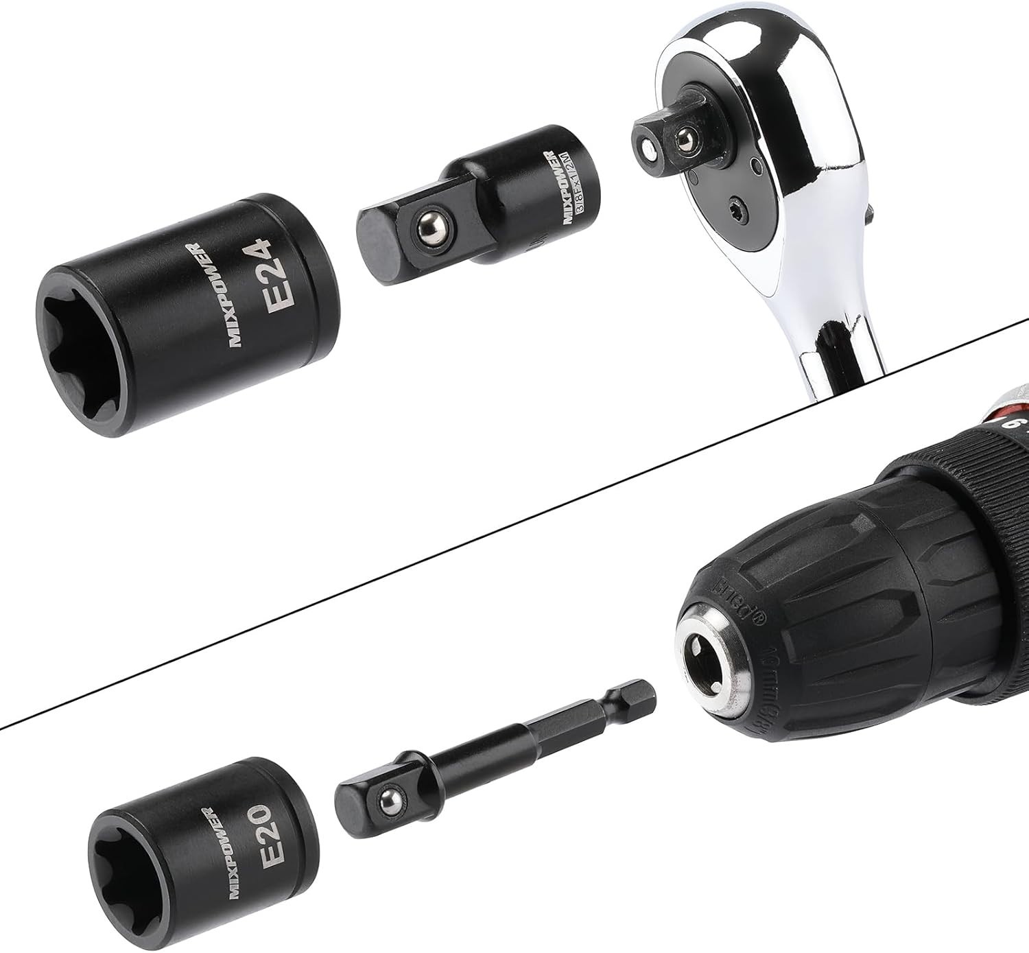 Durable 32-Piece Torx Socket Set with Adapters: T8-T70 & E4-E24, Black Phosphate