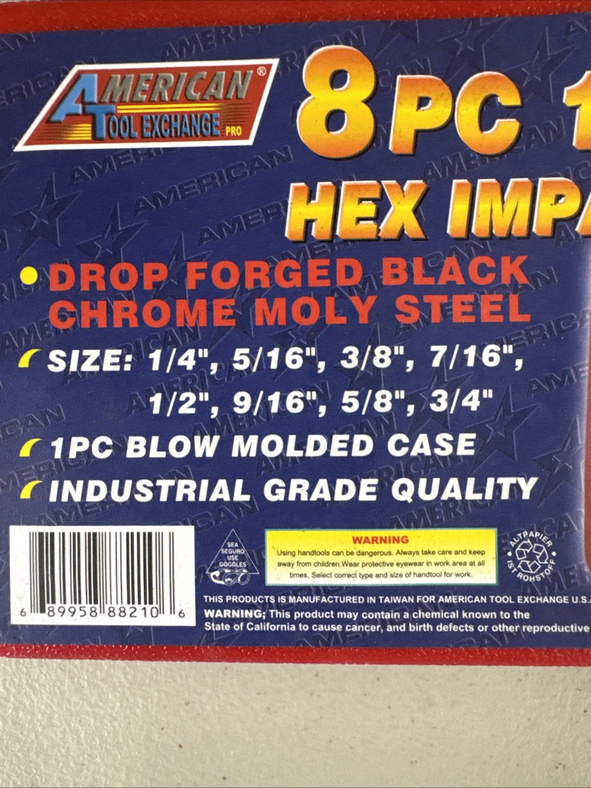ATE 8pc 1/2 DR. (CR-MO) SAE Hex Imapct Socket Bit Set/Professional Quality Tool