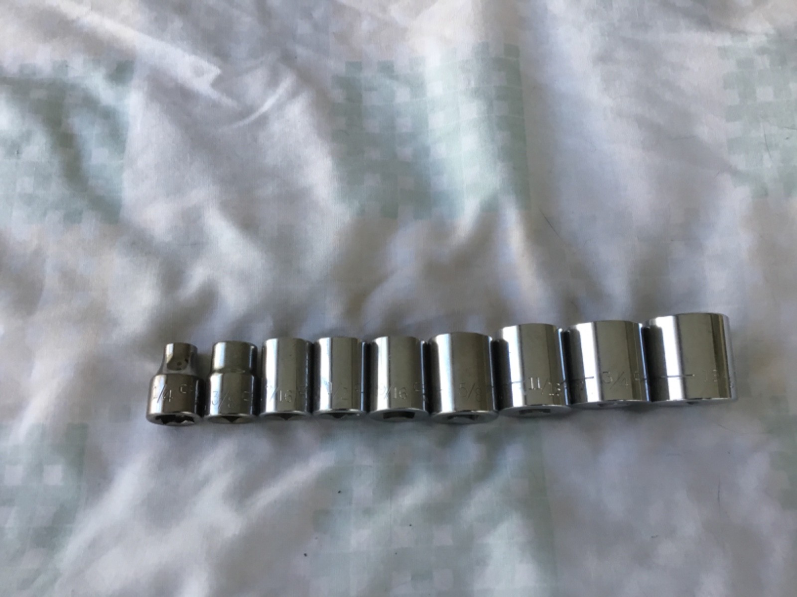 9 Pc CRAFTSMAN 3/8 Drive -G- SAE 12pt Sockets 1/4” – 13/16” Shallow USA
