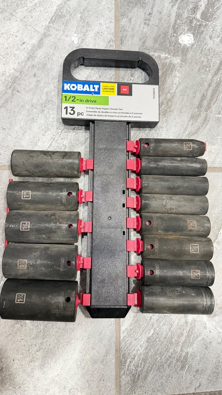 Kobalt SAE 1/2 Drive 13 pc 6 point deep impact socket set used