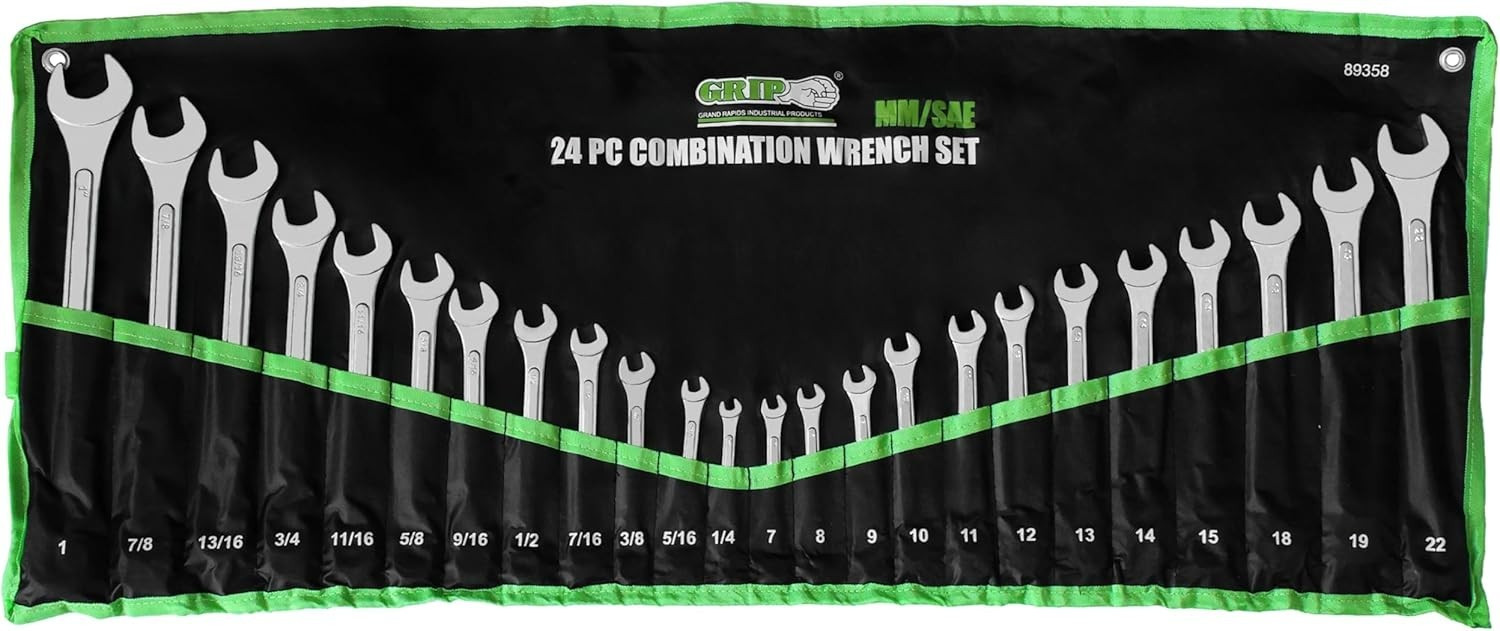 24 pc Raised Panel Combination Wrench Set MM/SAE-12 PT- 7mm – 22mm – 1/4” – 1″