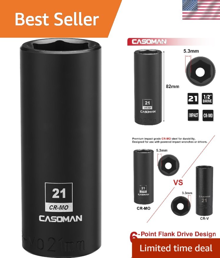 Corrosion-Resistant 21mm Deep Impact Socket – Ideal for Automotive Maintenance