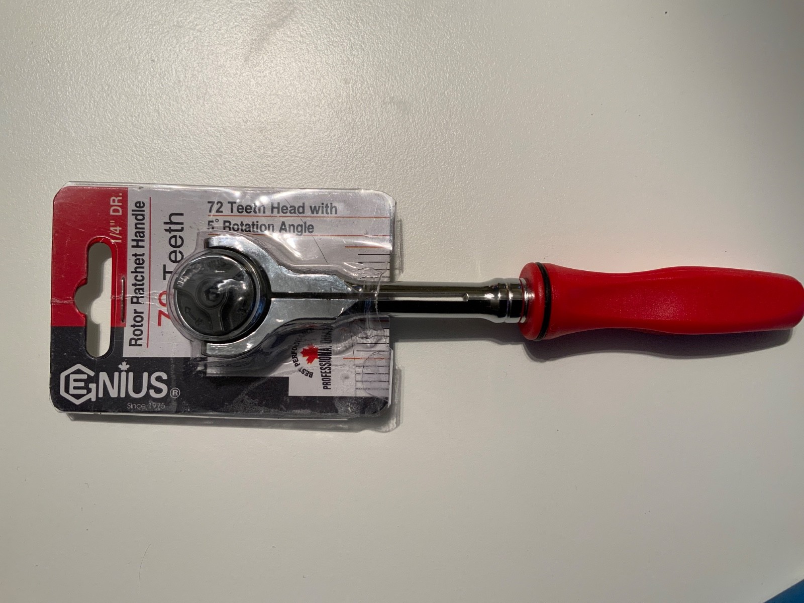 Genius Tools 1/4″ dr Long Handle Rotor Head Ratchet w/Ergo Grip #281802P