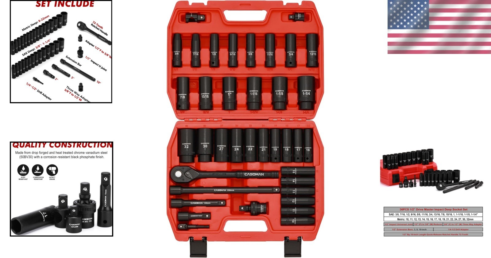 Metric & SAE 38-Piece Impact Socket Set with Ratchet Handle