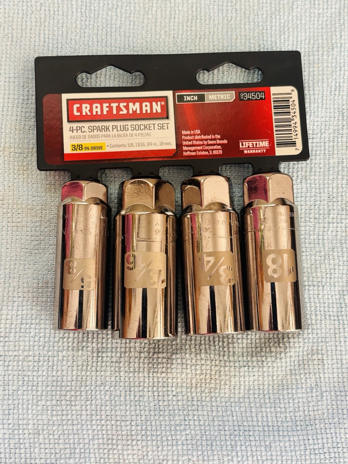 NOS Sears Craftsman Easy Read 4pc Spark Plug Socket Set 34504 USA SAE MM