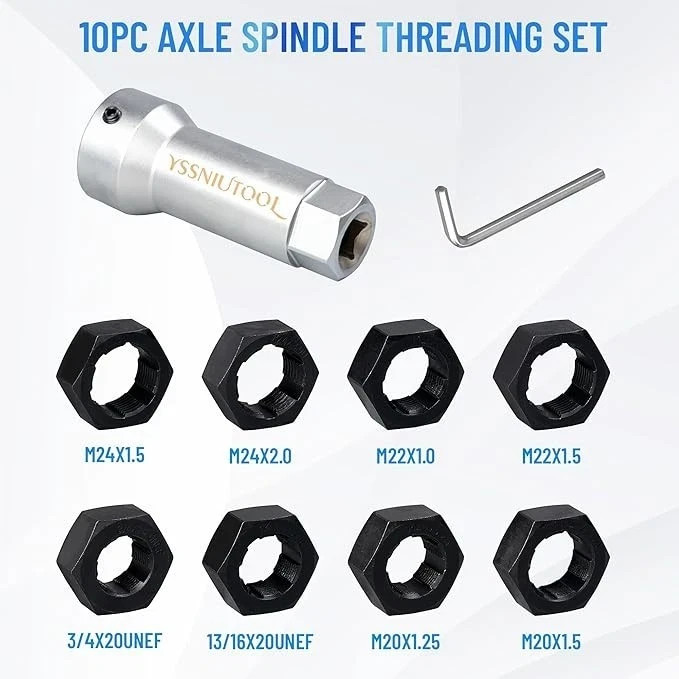 10pc Axle Spindle Threading Set Axle Thread Repair Kit with 8 Dies 1-1/16″ Ex…