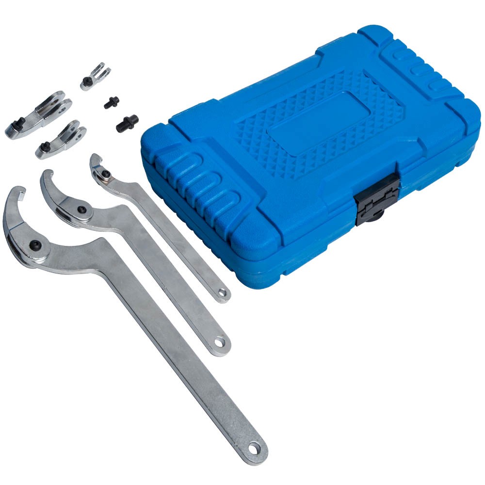 8Pcs Adjustable Hook Wrench Tool Set with Spare Pins and Adaptors 35-120mm