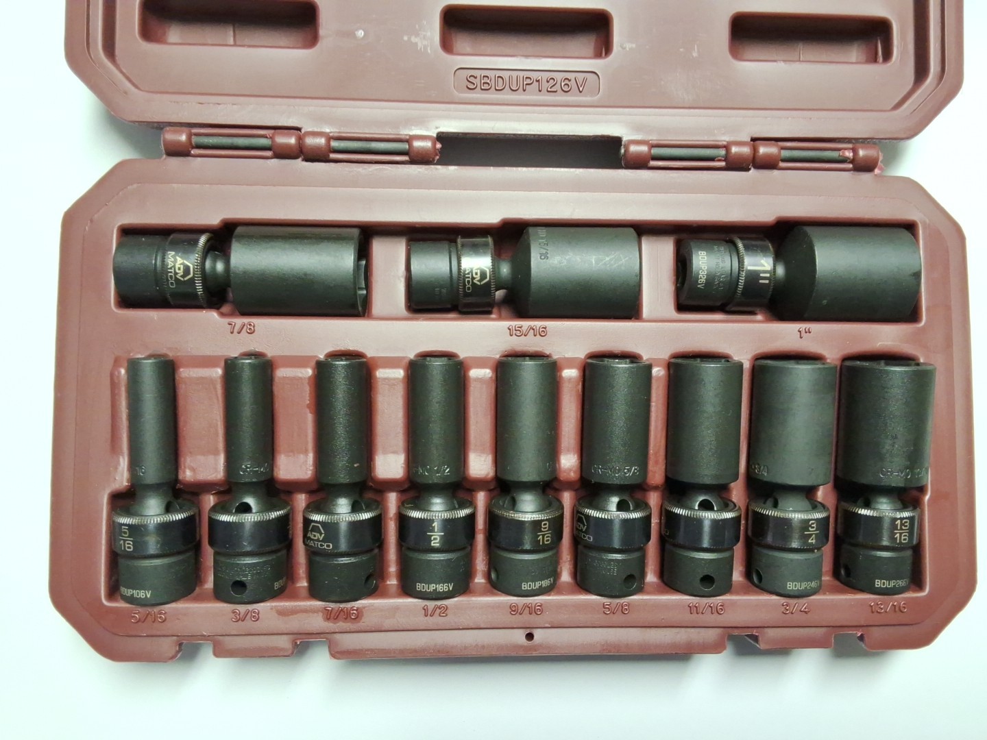Matco SBDUP126V 12PC 3/8DR SAE 6PT UNIVERSAL DEEP IMPACT SET