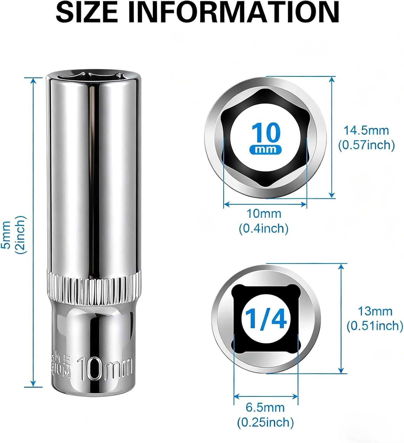 9-Piece 10mm Deep Sockets, 1/4-Inch Drive, 6-Point, Corrosion Resistance