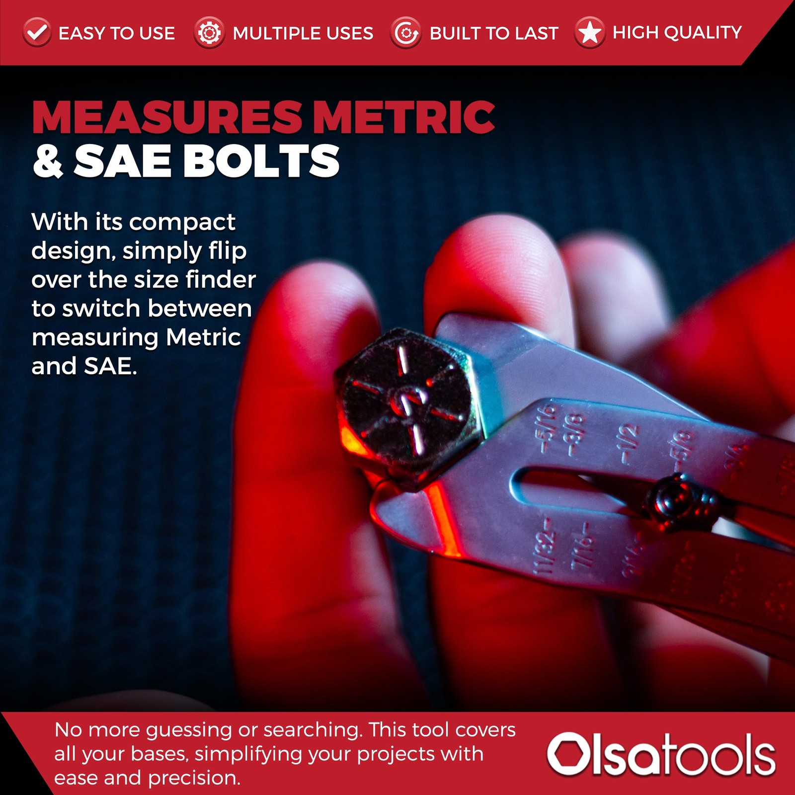 Olsa Tools Bolt Size Finder Keychain – 8-25mm & 5/16 to 1″, Metric & Sae