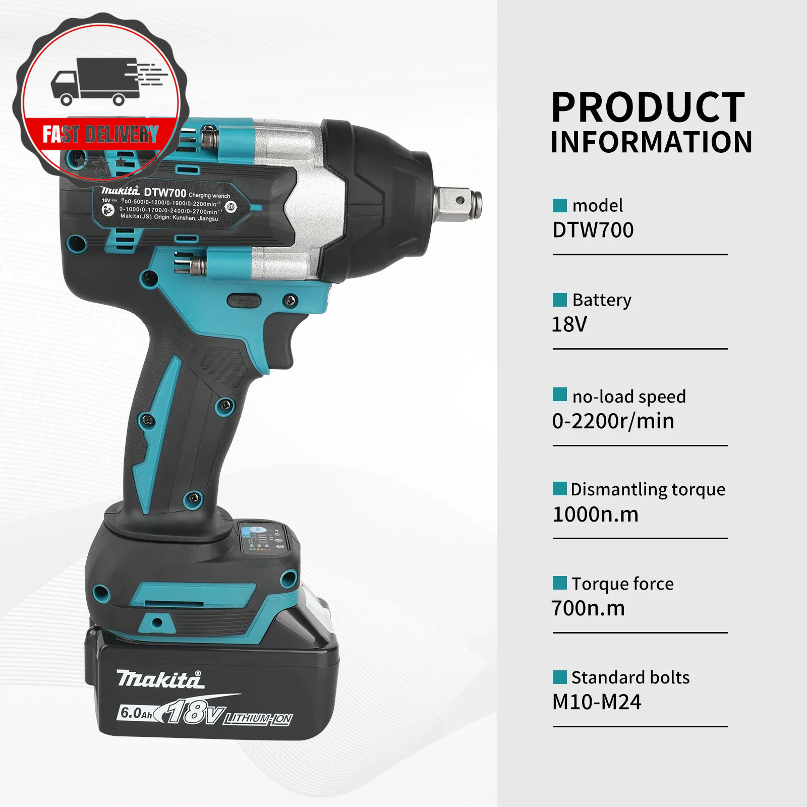 Makita DTW700 18V Brushless Impact Wrench 700Nm Cordless Li-Ion Tool – Auto Stop