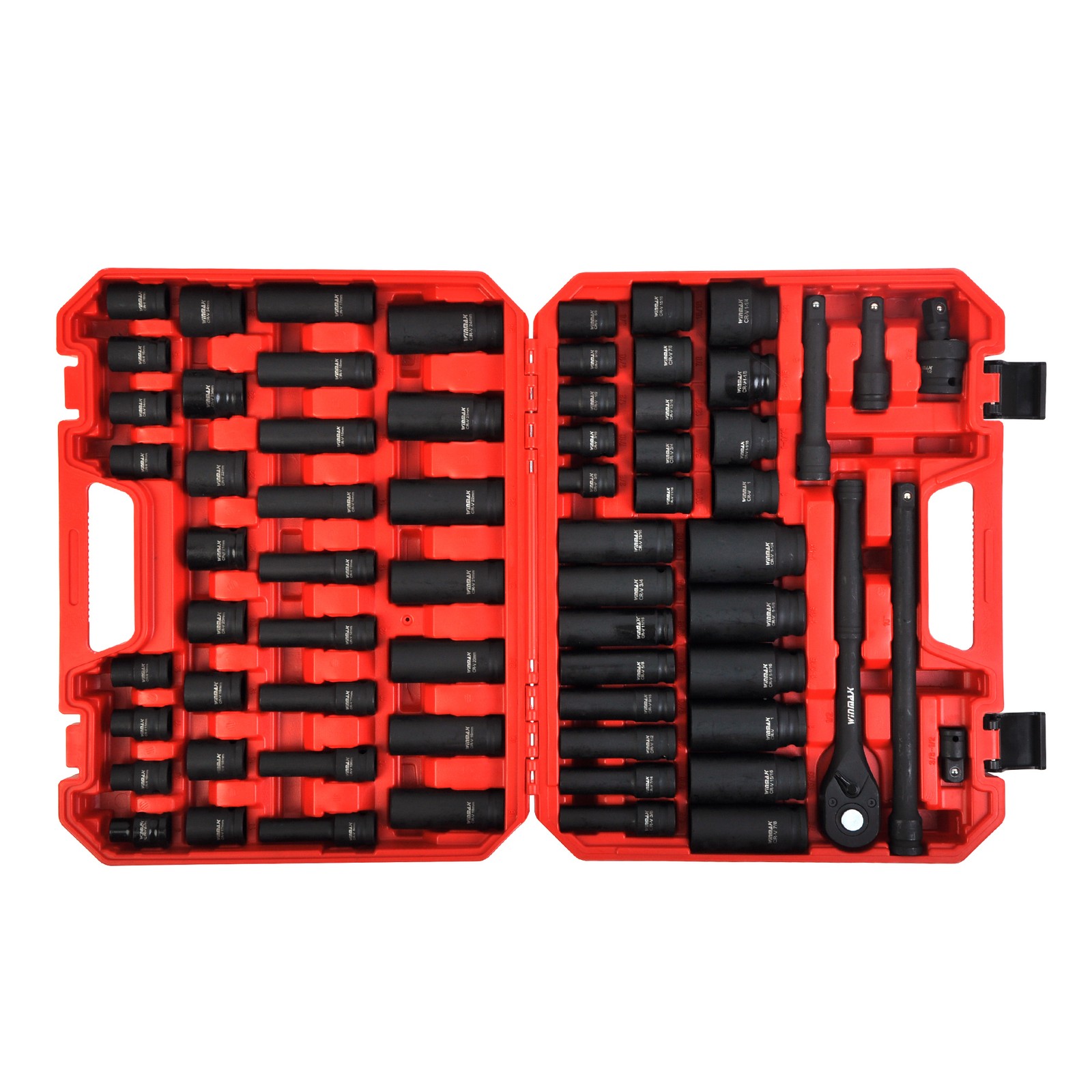 66PC 1/2in Drive Impact Socket Set 6 Point Shallow & Deep Socket Set SAE Metric