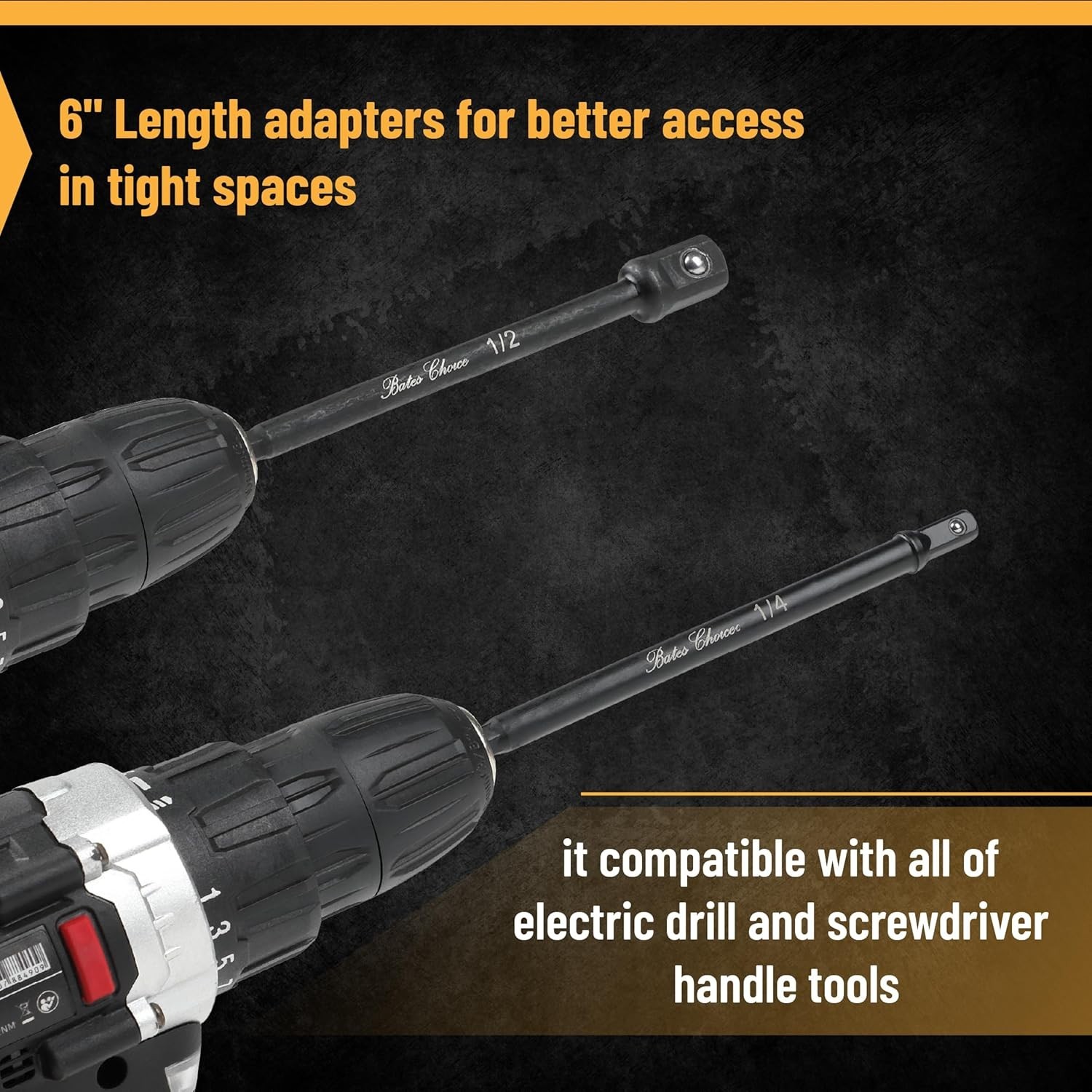 Bates 3-Piece Impact Socket Adapter Set, 6-Inch for 1/4″, 3/8″, and 1/2″ Sockets