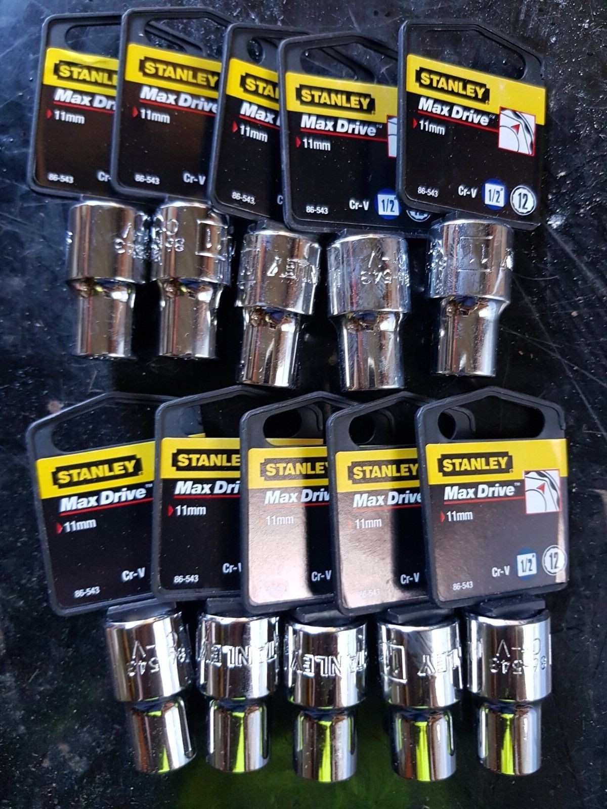 10x Stanley 1/2″ drive 12 pts Socket AF & Metric 11/16″, 1″, 1-3/8″, 9mm. 11mm