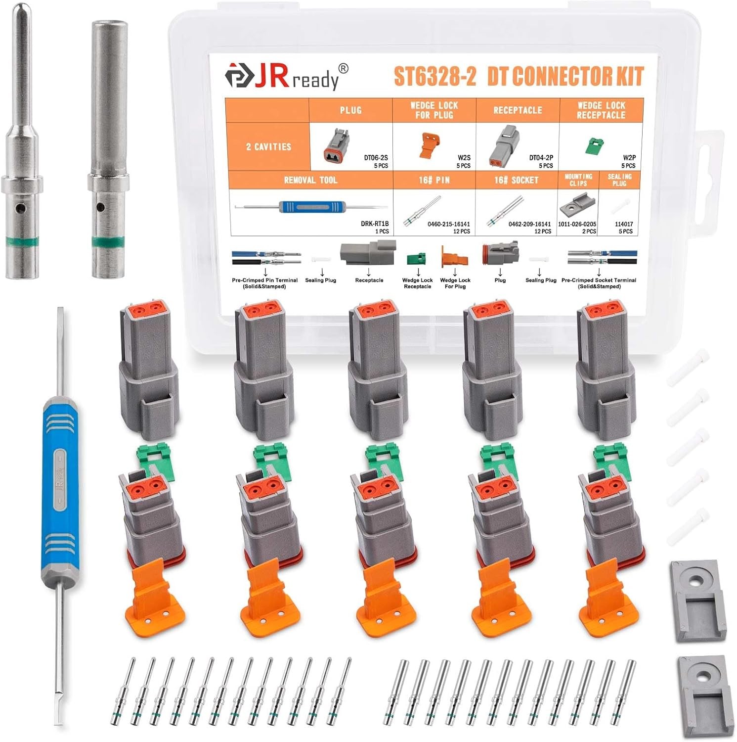 JRready Deutsch Connector 2 Pin Kits with Size 16 DT-2Pin 5Pairs