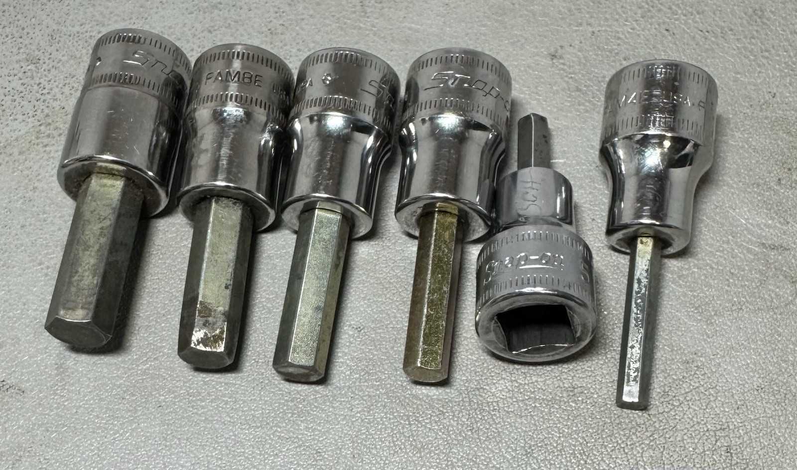 Snap-On 6pc Hex Bit Socket Set FAM4E-FAM9E. Owner marks