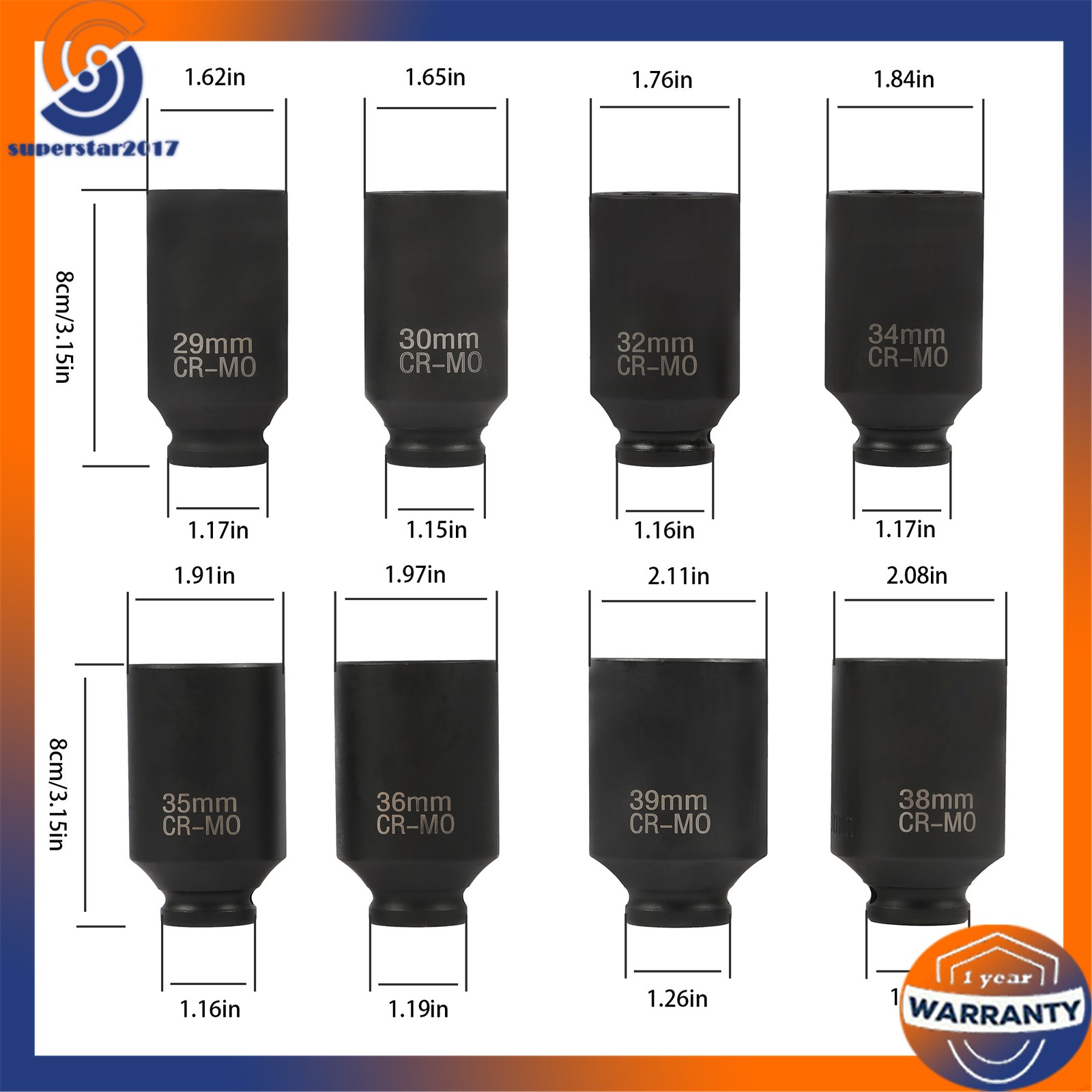 12 Point 8Pc Axle Nut Socket Set 1/2″ Drive For Toyota BMW Mercedes-Benz 29-39mm
