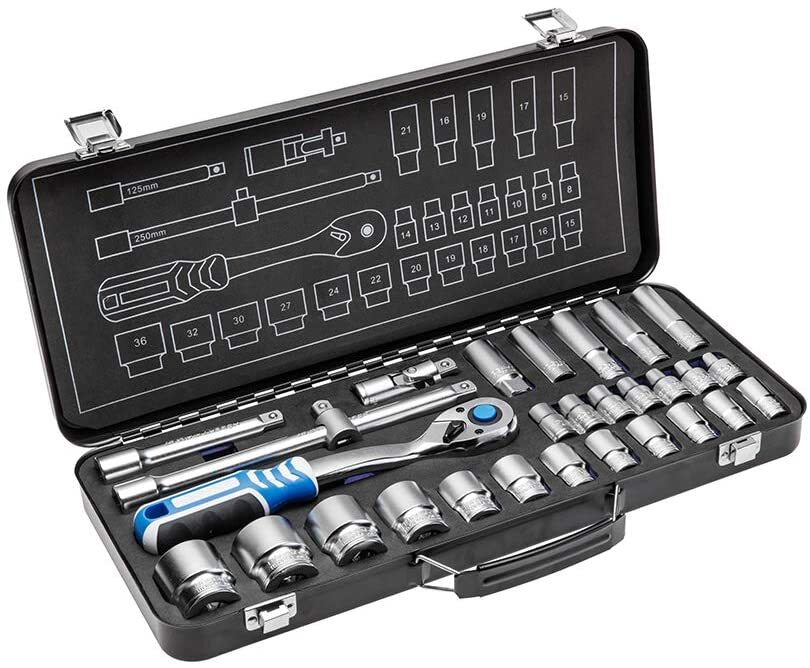 Professional 29 pcs Ratchet Socket Spanner Tool Set 1/2″ – HT1R480 of Hogert