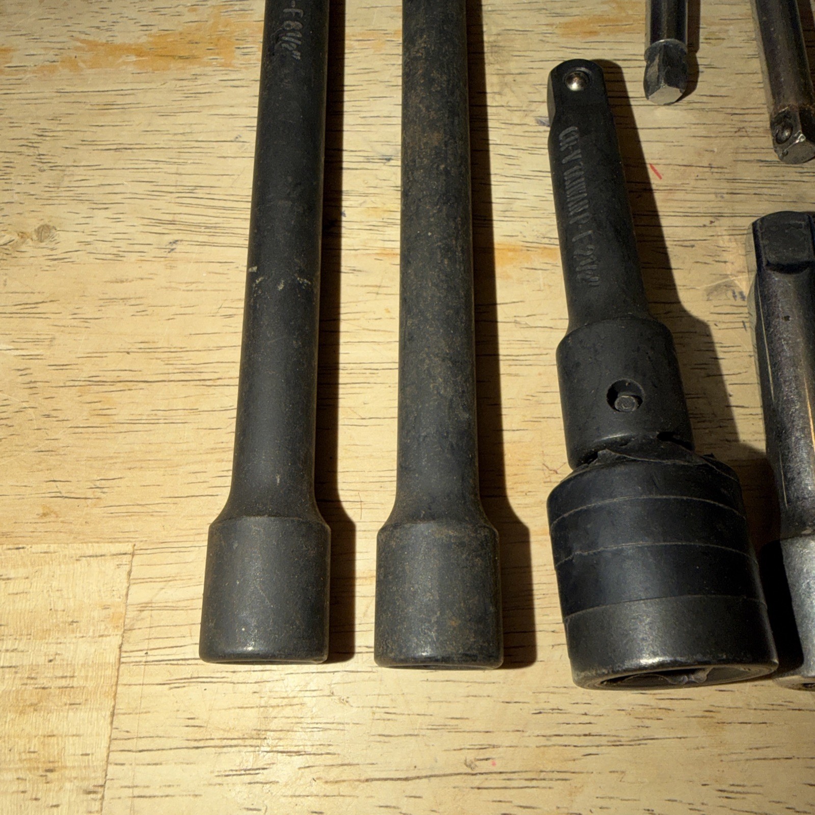 14 Pieces: Extensions, Adapters, T Bar Without T Bar…. Used, Mostly 3/8”, 1/4”