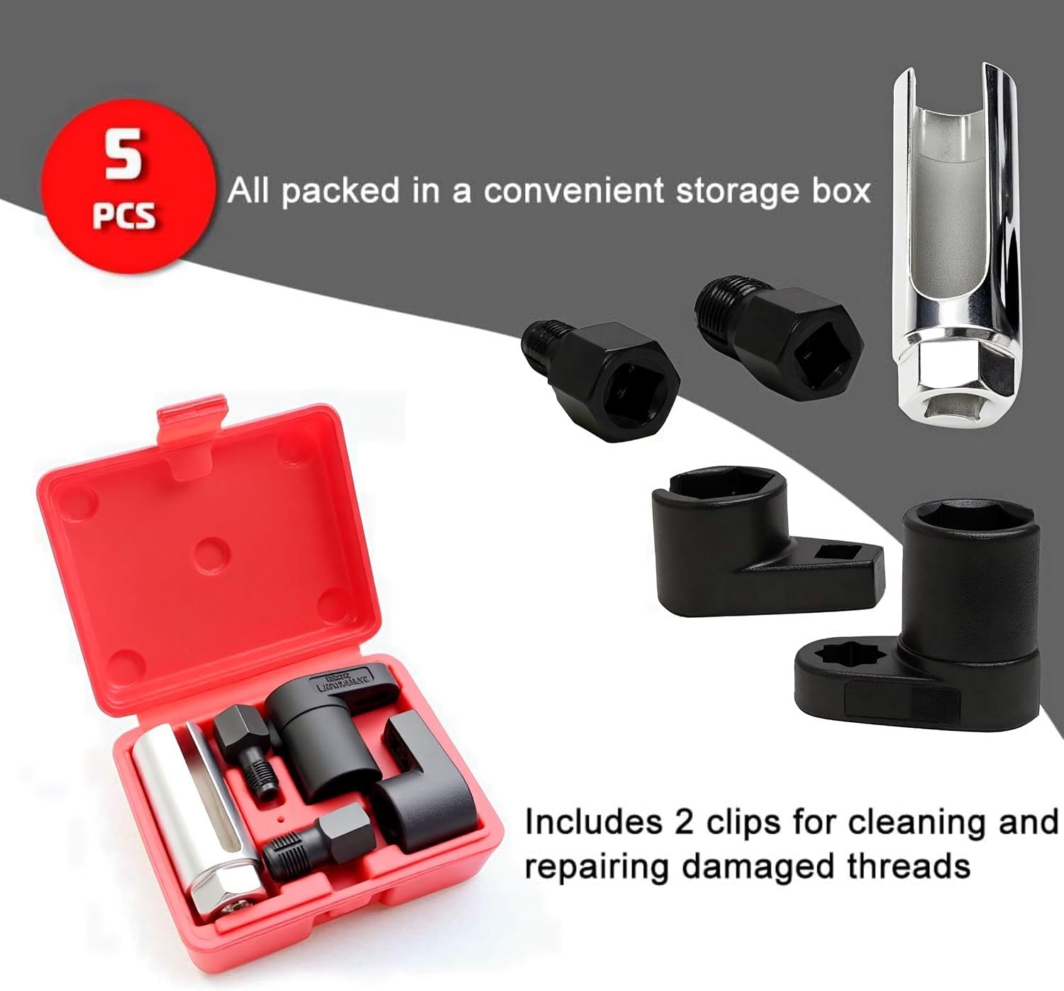 Durable 5PC O2 Sensor Socket Set – Chrome Vanadium Steel for Auto Repairs