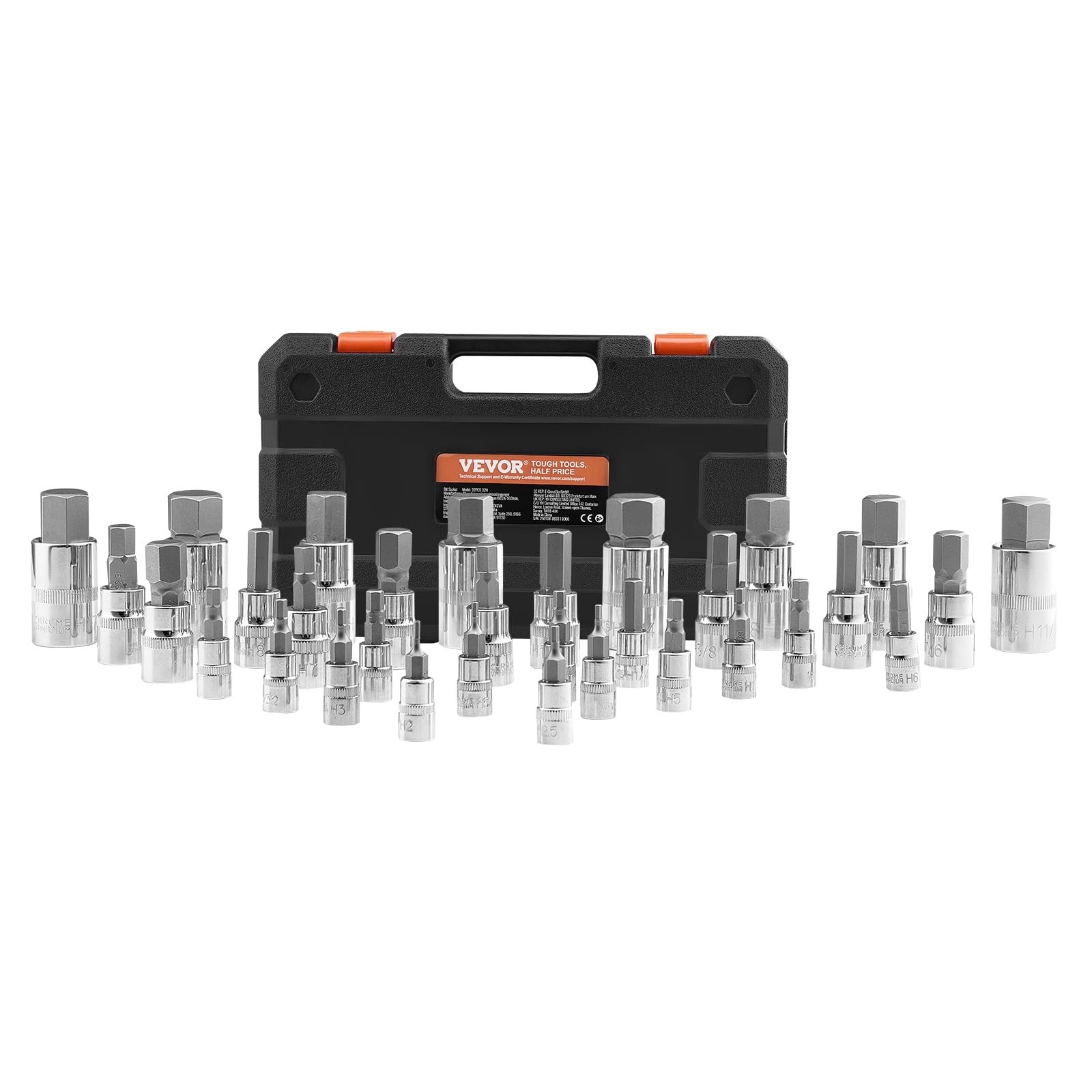32-Piece Hex Bit Socket Set – S2 Alloy & Cr-V Steel, SAE/Metric, 1/4″, 3/8″, 1/2