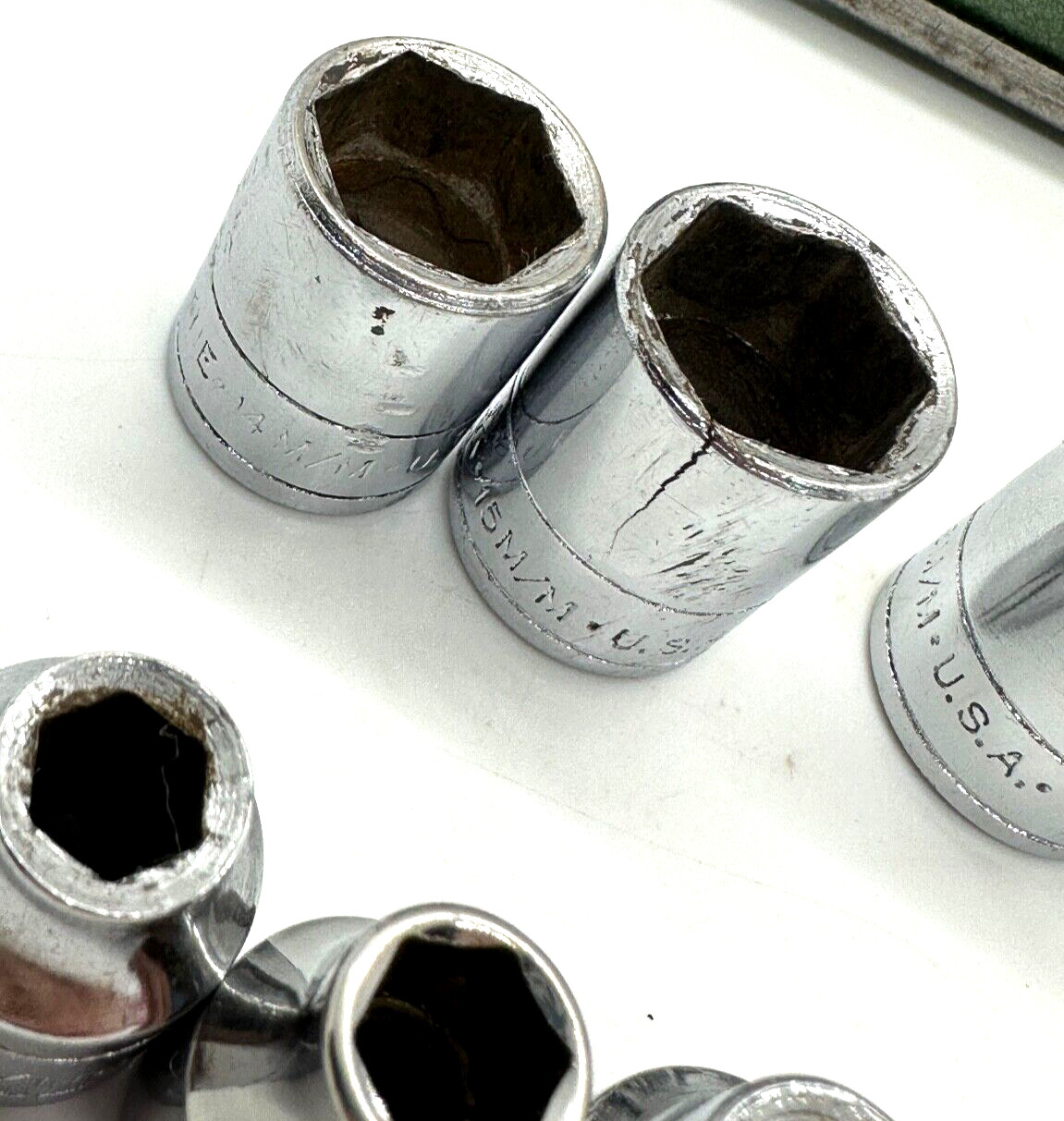 🇺🇸 SK Tools USA 7mm-19mm Metric Shallow 3/8″ DR Socket Set lot 6-PT Green Tray