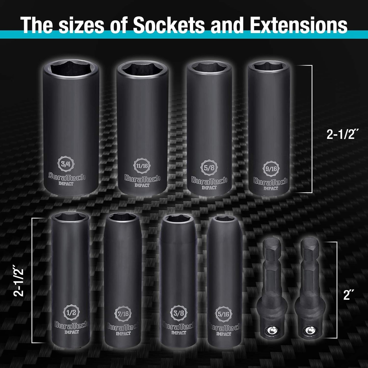 10-Piece 3/8 Drive 6 Point Deep Impact Socket Set, Including 8PCS Deep Impact
