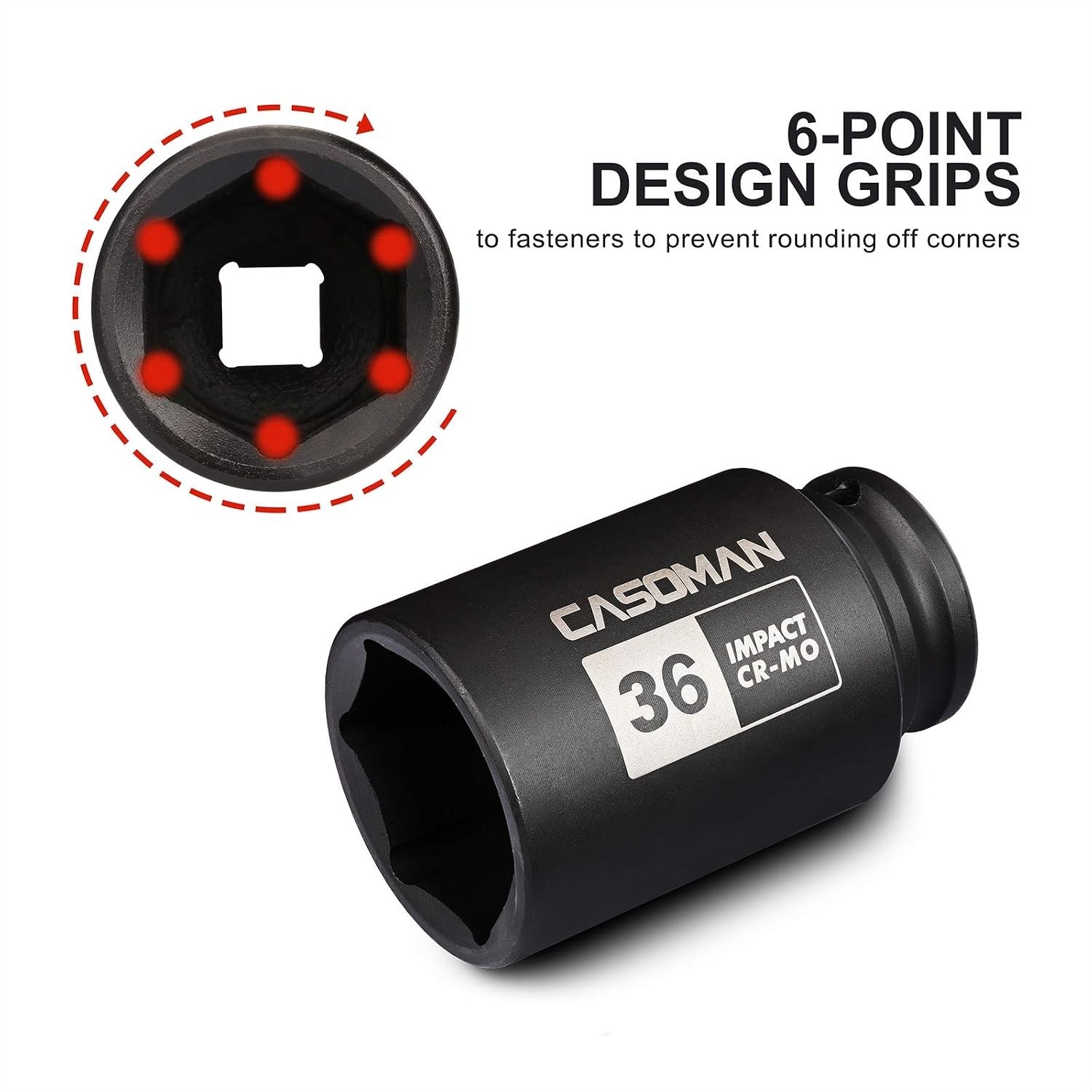 1/2″ Drive X 36 Mm Deep 6 PT Impact Socket, CR-MO, Drive 6 Point Axle Nut Socket
