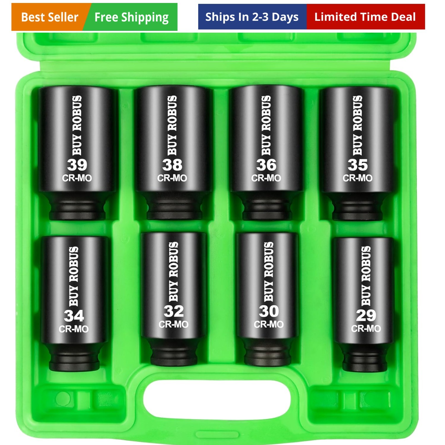 Axle Nut Impact Socket Set, 1/2″ Drive Deep 12 Point 8-Piece Metric 29mm, 30m…