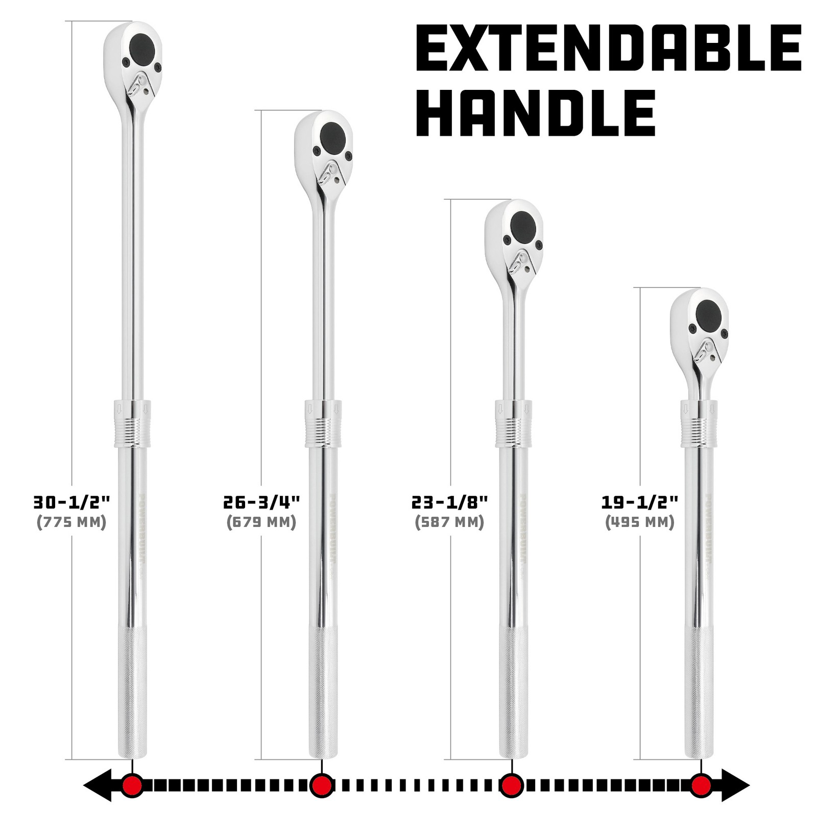 Powerbuilt 3/4 Inch Drive 24 Tooth Extendable Ratchet – 940745