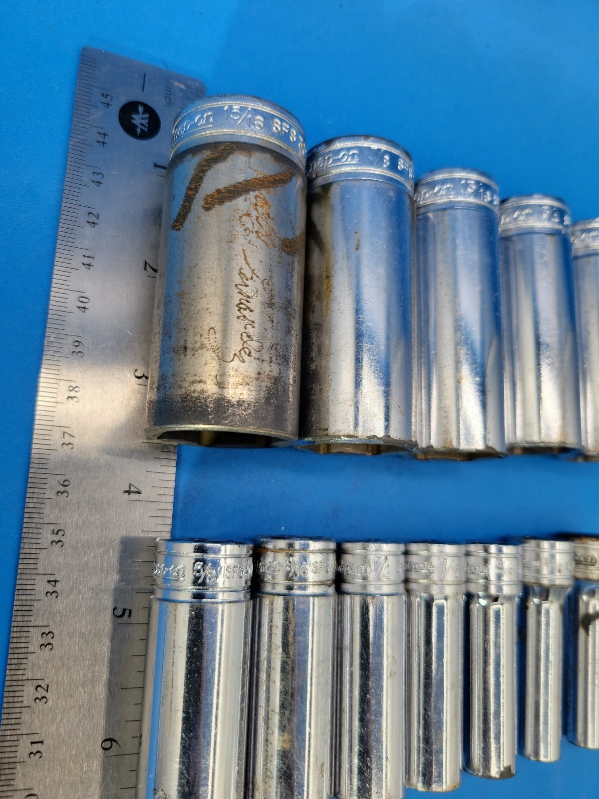 Snap-on Tools Deep Socket Set ⅜” Dr ¼” to 15/16” 6 Pt SFS Ser 12 Pcs USA S-12-10