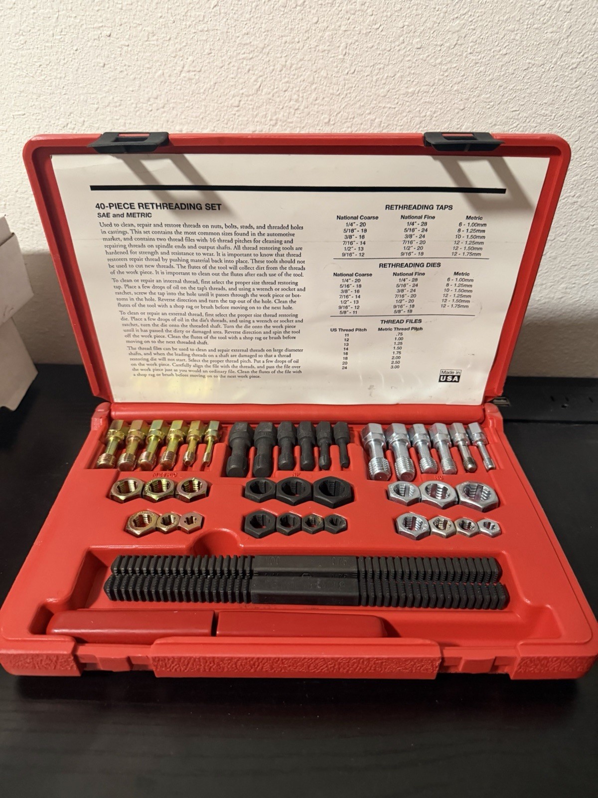 Craftsman 40 Piece Thread Restorer Kit Fractional Standard Metric 52105 USA