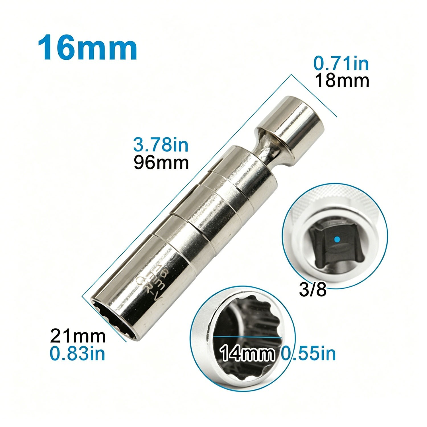 14mm 16mm Thin Wall Magnetic Swivel Spark Plug Socket 12-Point Removal Tool