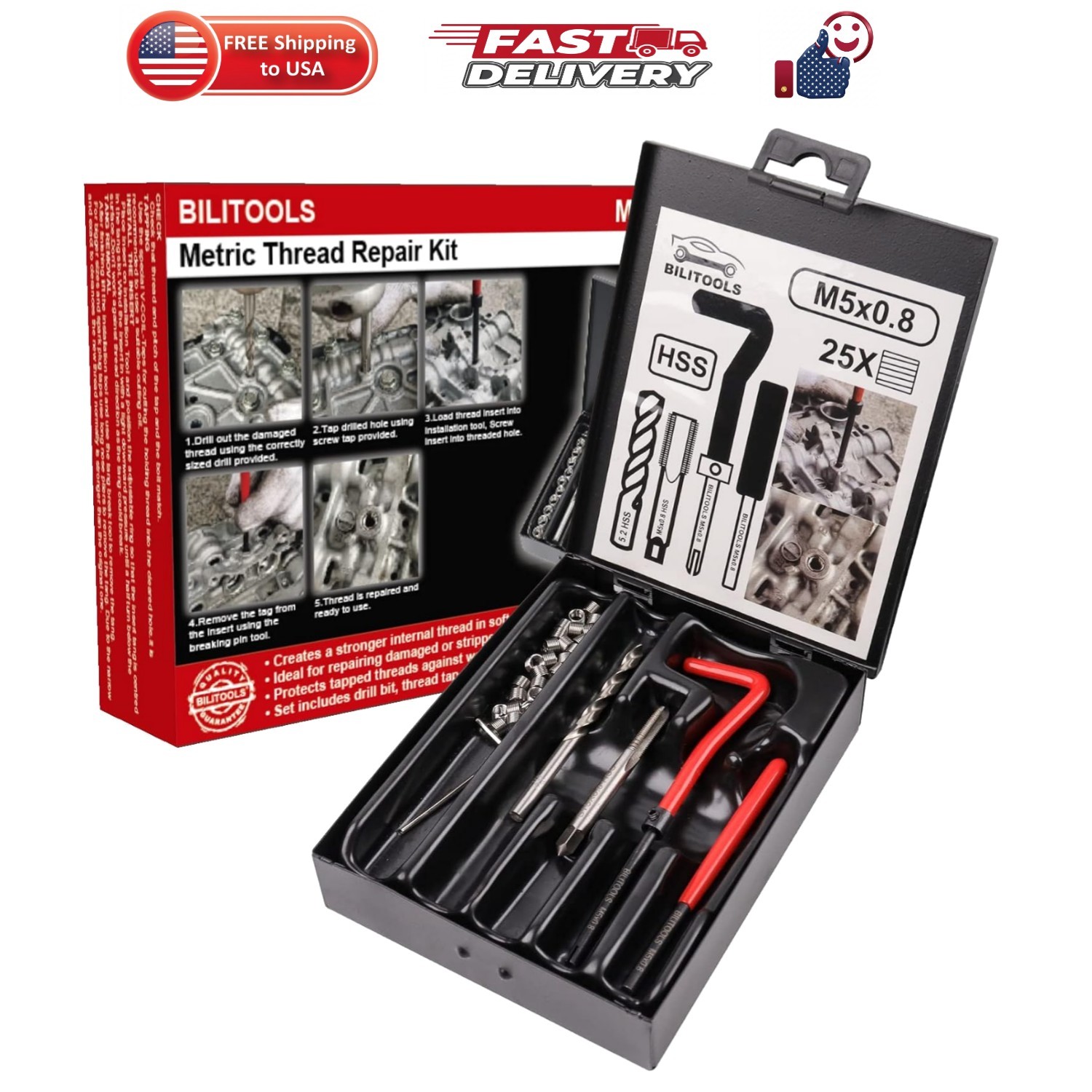 M5x0.8 Thread Repair Kit, HSS Drill Helicoil Repair Kit Metric