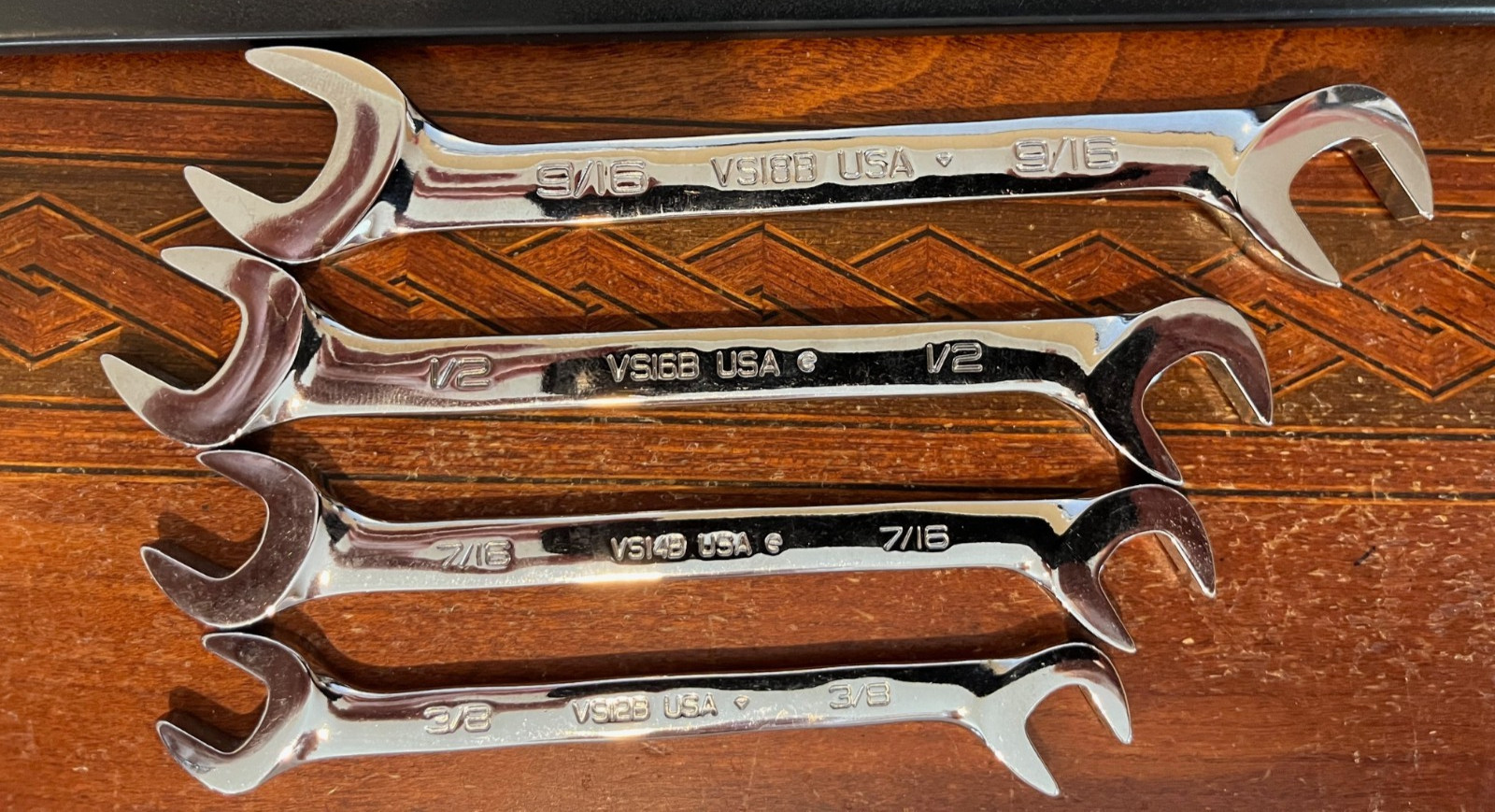 Snap-on SAE 4 Way Angle Open End Wrench Set 3/8″ – 1″ 11pc VS807B+4 USA SAVE$$