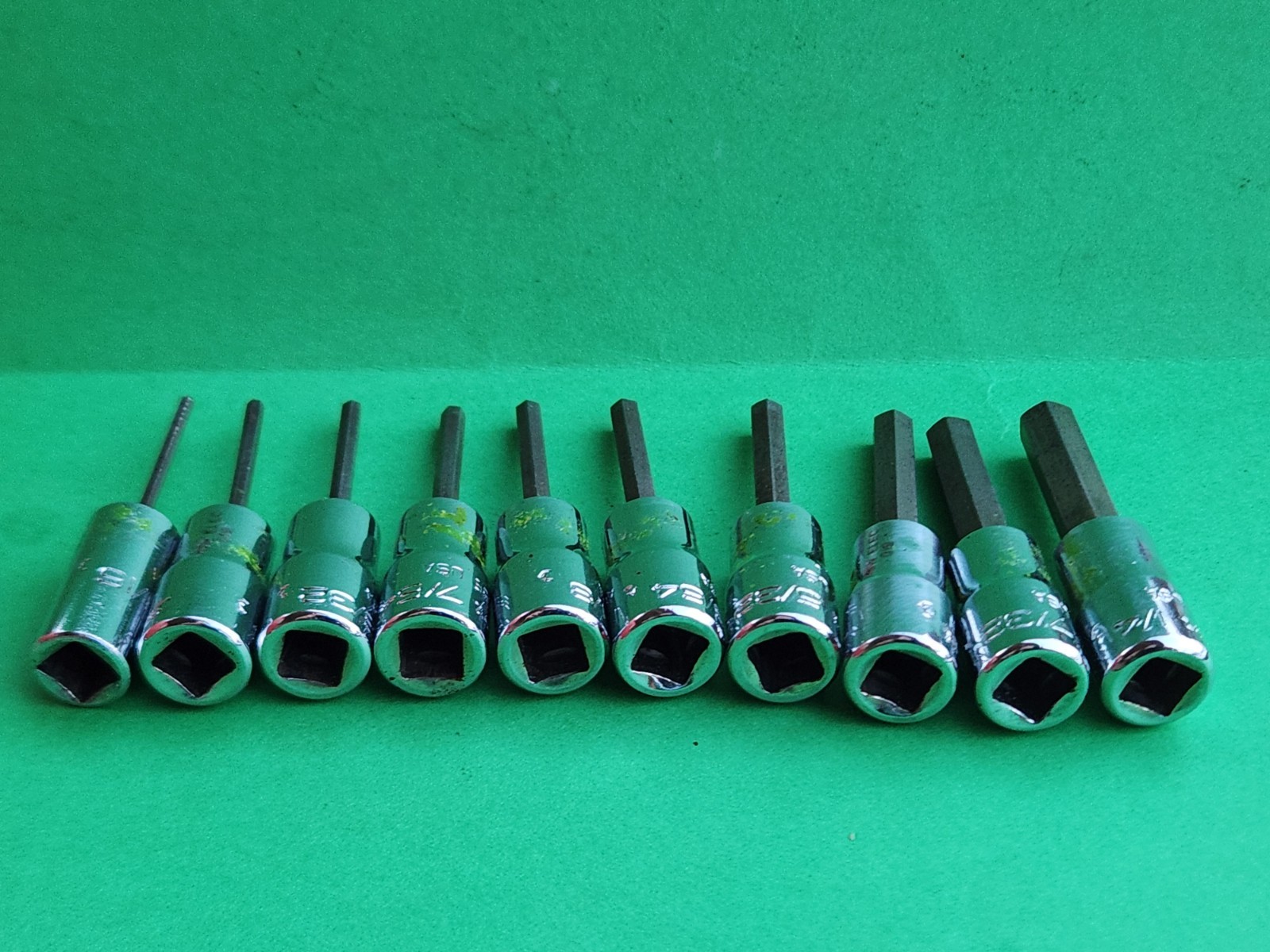 Snap On 10 pc 1/4″ Dr. SAE Hex Driver Bit Socket Set 1/16″-1/4″
