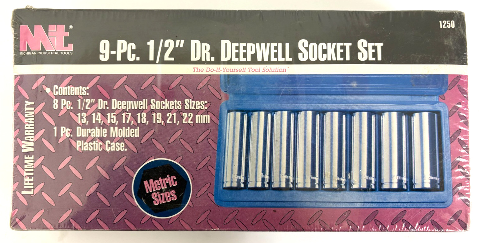 1/2″ DRIVE 6 POINT DEEP METRIC SOCKET SET 13-22MM IN CASE MIT 1250