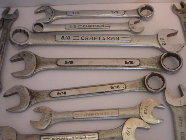 Lot of 23 wrenches, open and box end , Craftsman, SK, Master Mechanic & more.