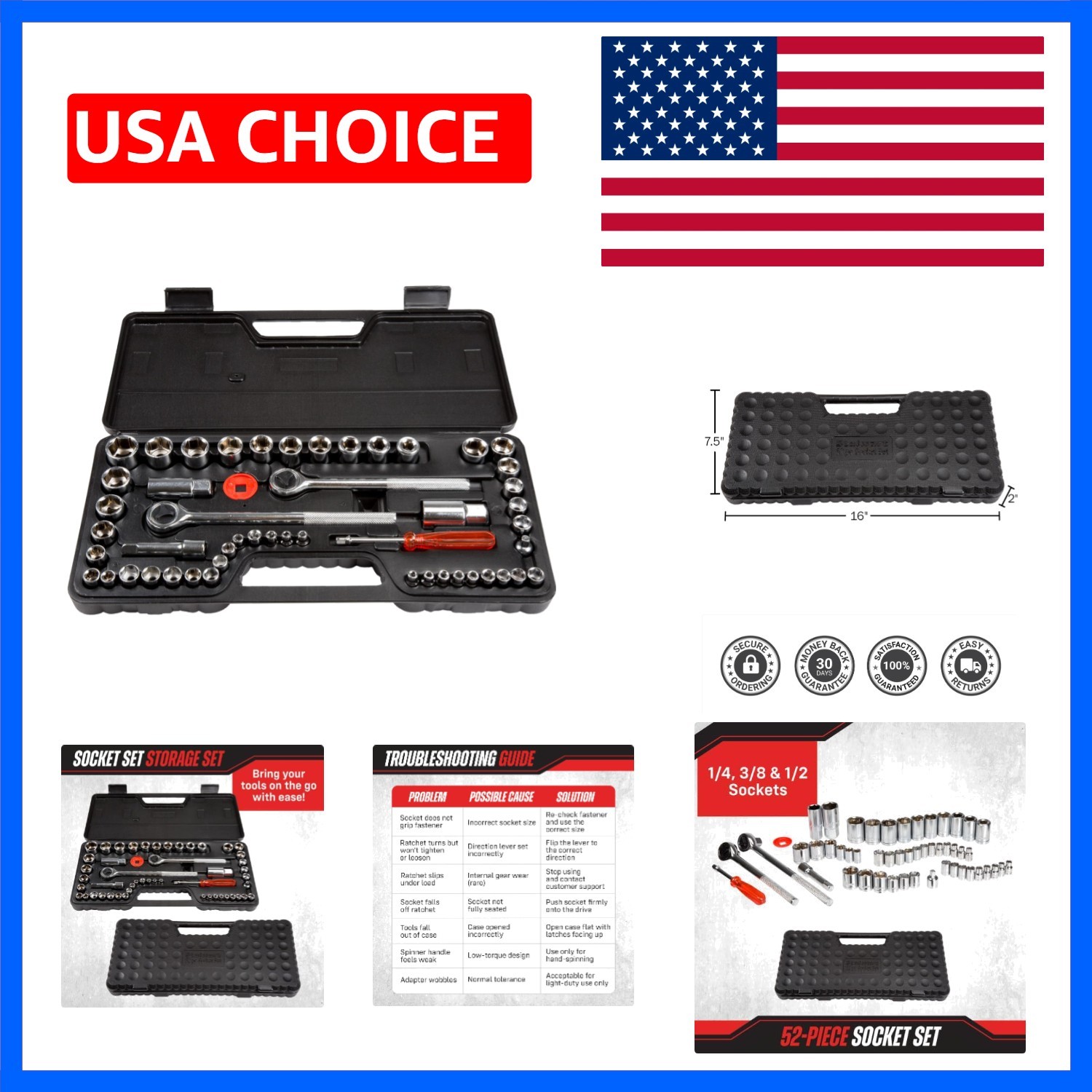 52-Piece Drive Socket Set – 1/4, 3/8 and 1/2 Sockets – SAE and Metric Tools f…
