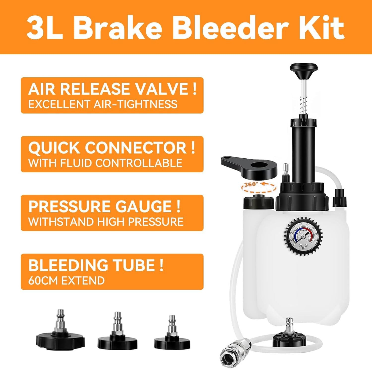 3L+1L Car Brake Bleeder Clutch Bleeding System Fluid Bleeder Tool Set Kit