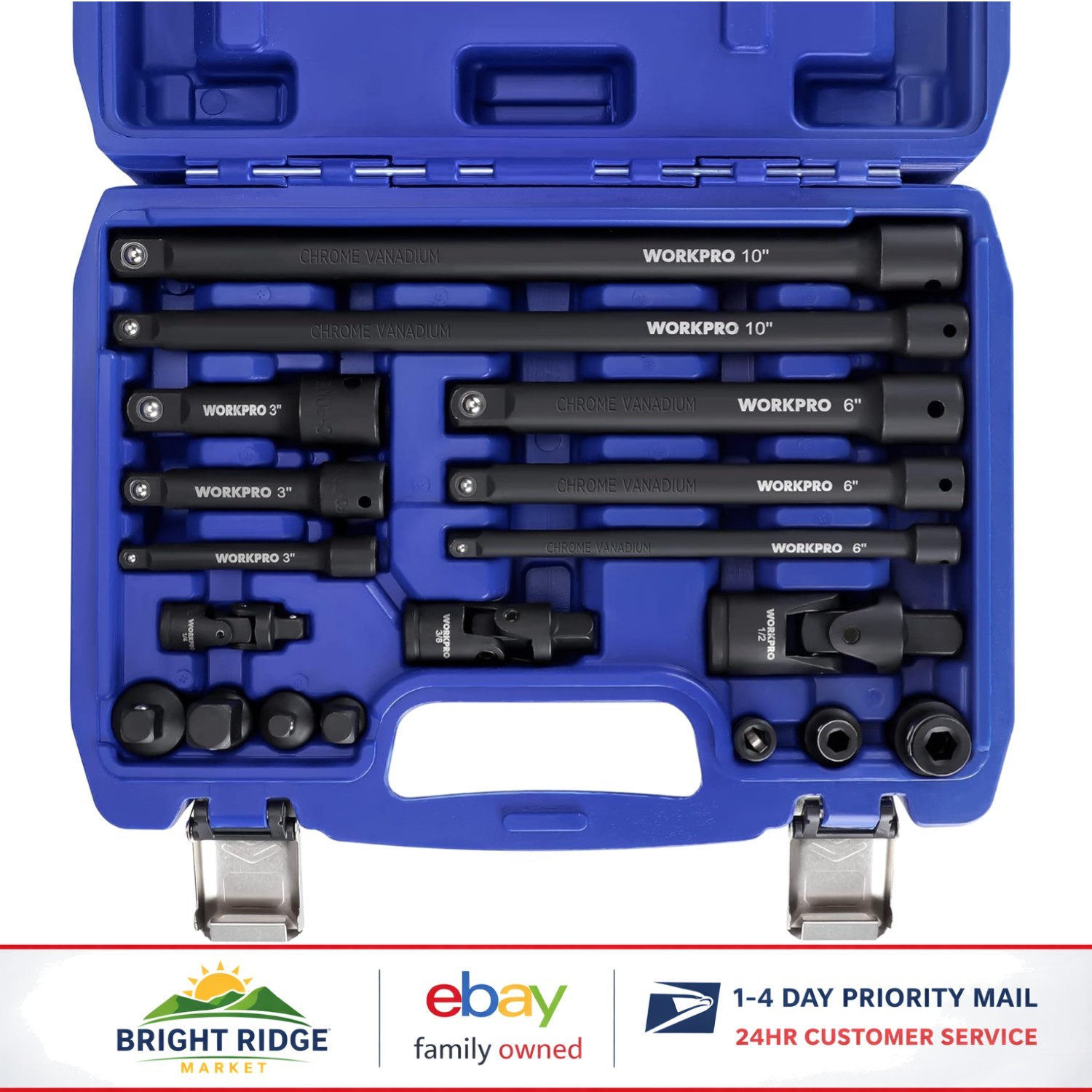 Complete Socket Extension Set with Universal Joints and Drive Tool Accessories