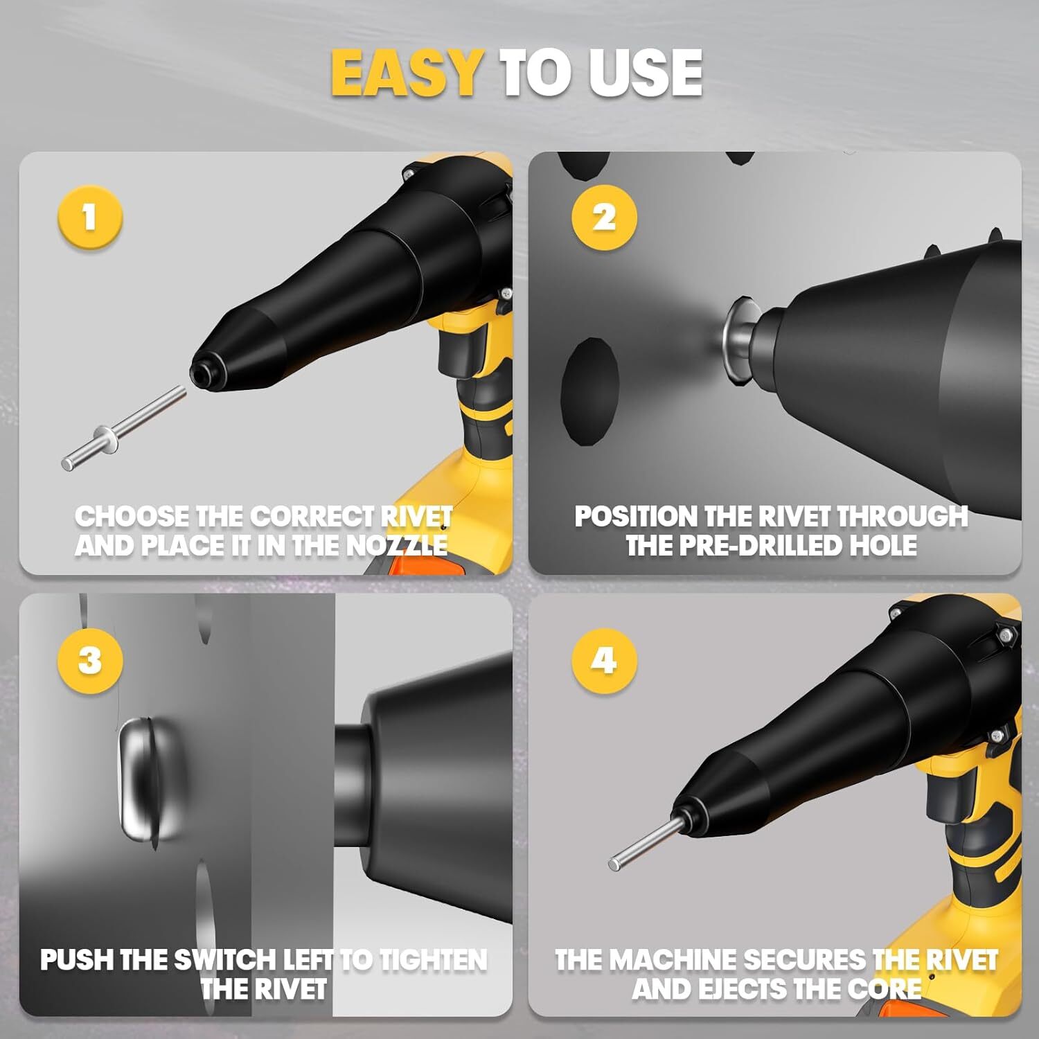Battery Compatible Cordless Rivet Gun, 2248Lbf Electric Brushless Tool, Pop Up