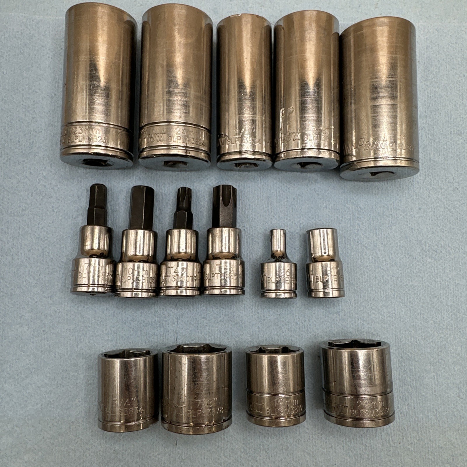 15 Pc Blue Point Sockets Lot In Decent Shape Mixed Sizes All 3/8” Drive