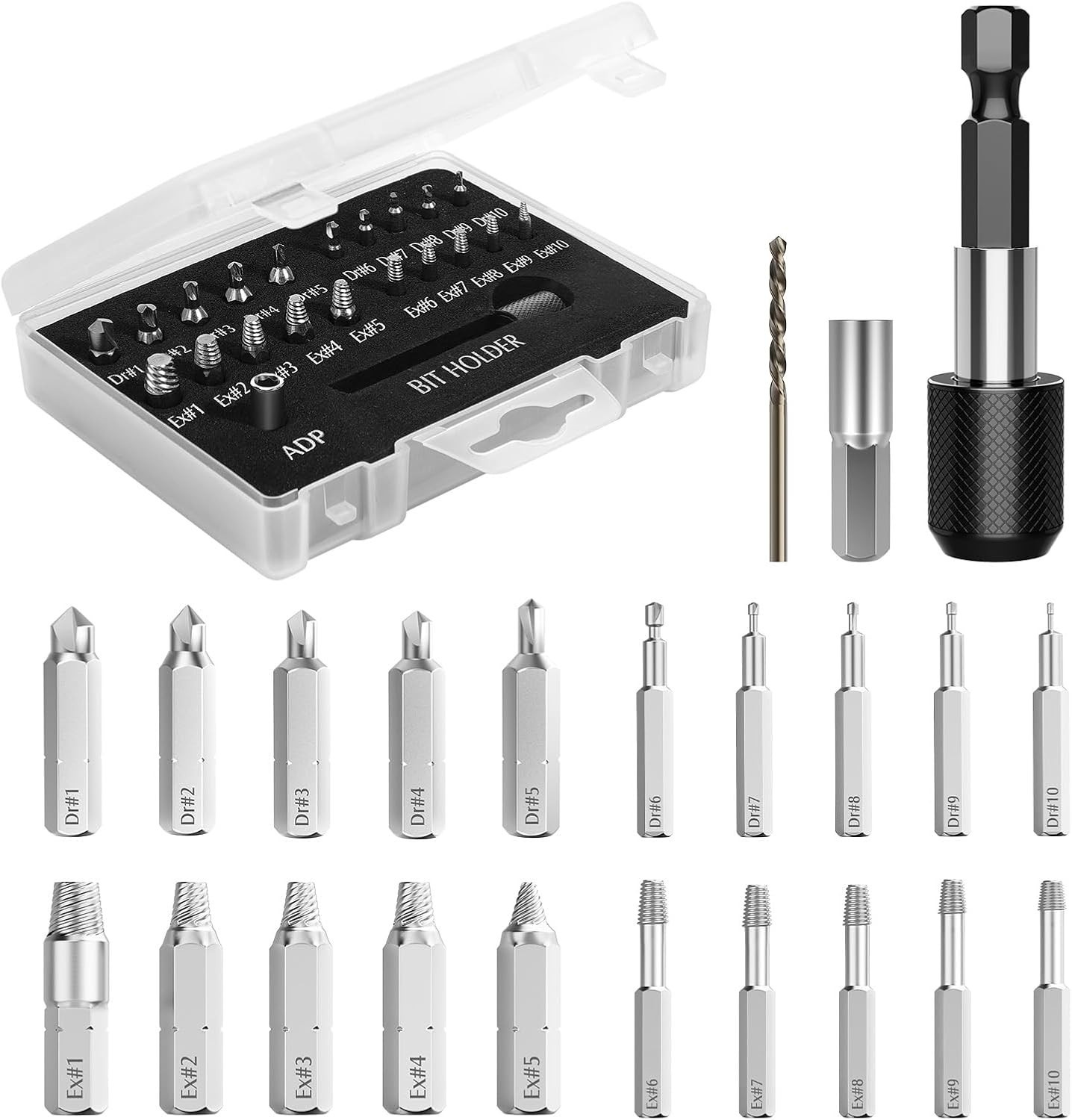 22 PCS Damaged Screw Extractor Kit with Magnetic Extension Bit Holder