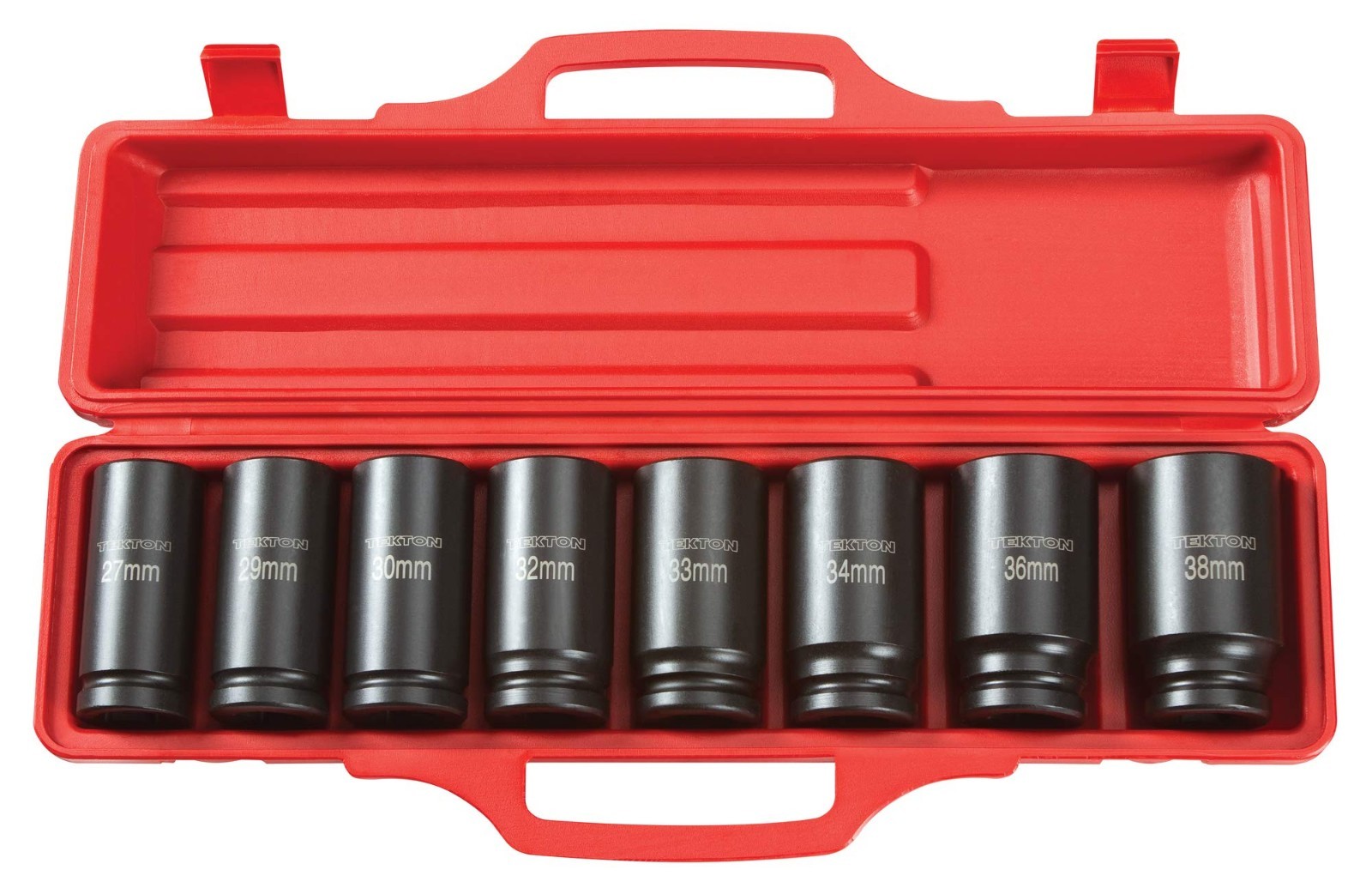 8-Piece 3/4 Inch Drive Deep 6-Point Impact Socket Set with Case, 27-38 mm