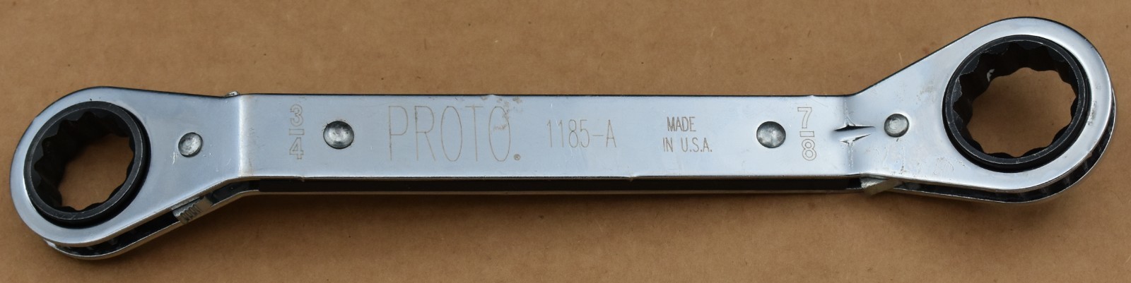PROTO TOOLS 1185-A, 3/4″ x 7/8″ SAE, 12-POINT, BOX END REVERSIBLE RATCHETING WRE