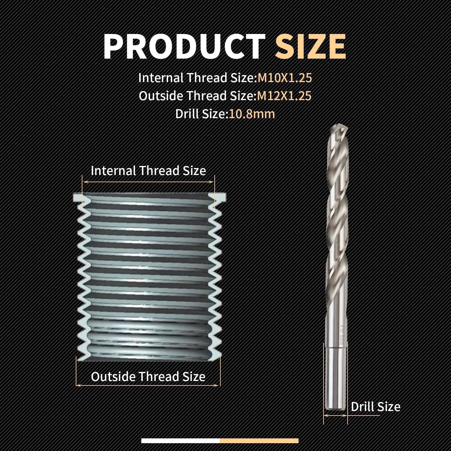 10 PCS M10x1.25 Thread Repair Kit 14mm Insert HSS Drill Tap Counterbore