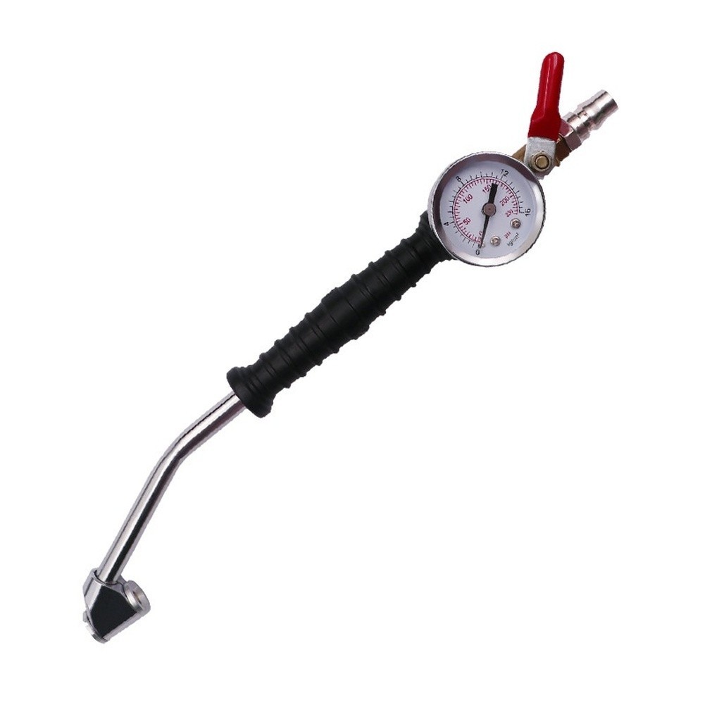 Heavy Duty Tire Air Pump Hose Extension with Pressure Gauge and Elbow Connector